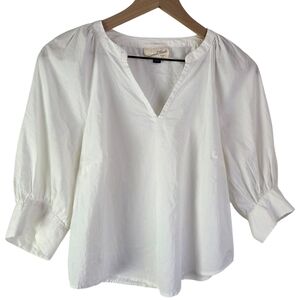 Universal Thread White V-Neck Peasant Blouse with Puff Sleeves